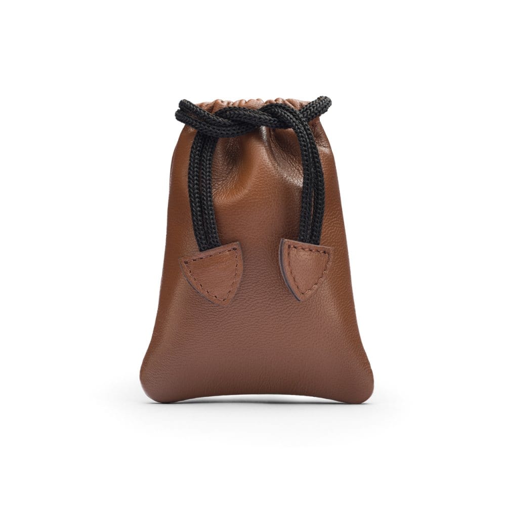 Tan Leather Drawstring Coin Pouch