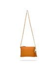 Leather cross body bag with chain strap, tan, front