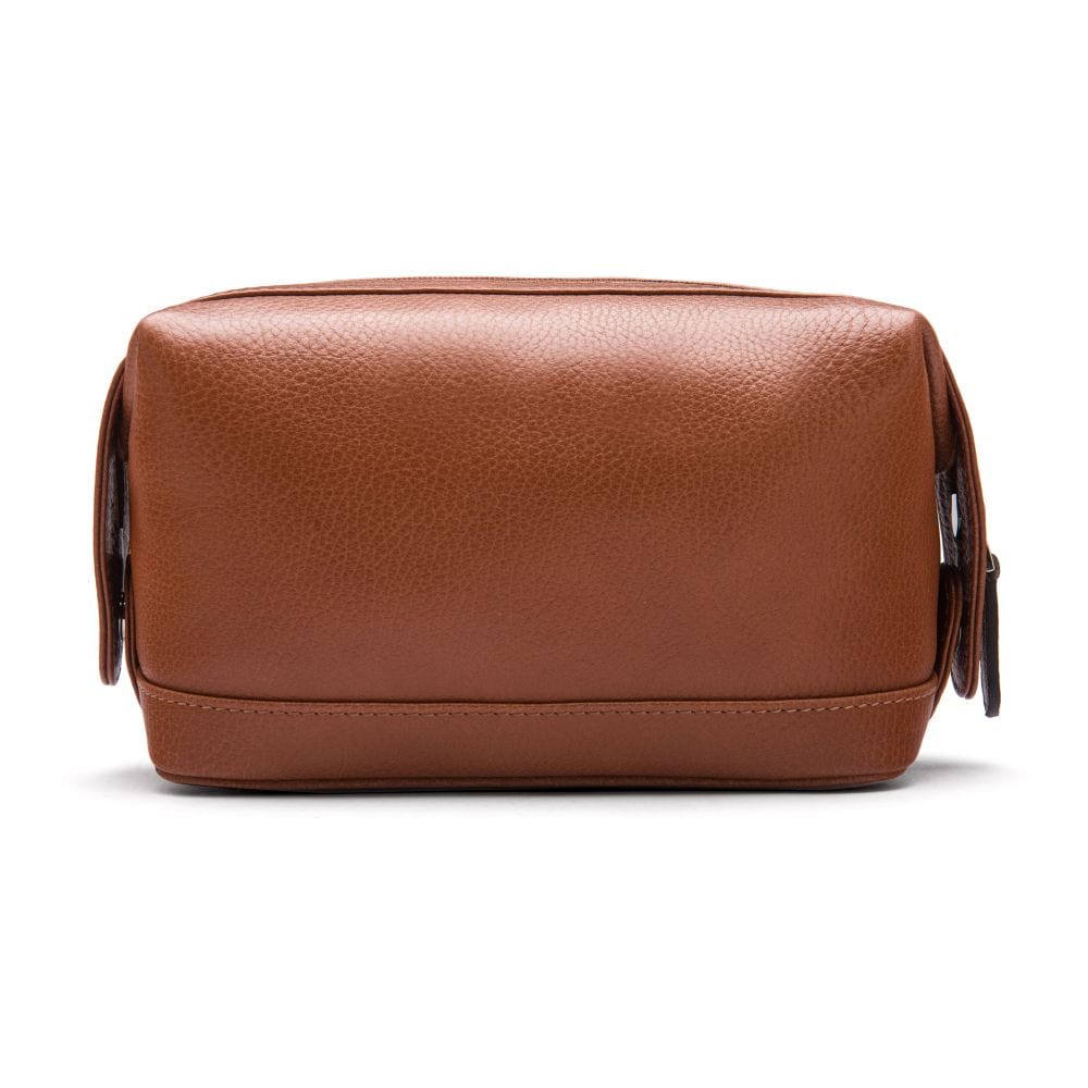 Leather wash bag, tan, front view