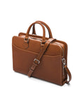 Leather 13" laptop bag, tan, side view