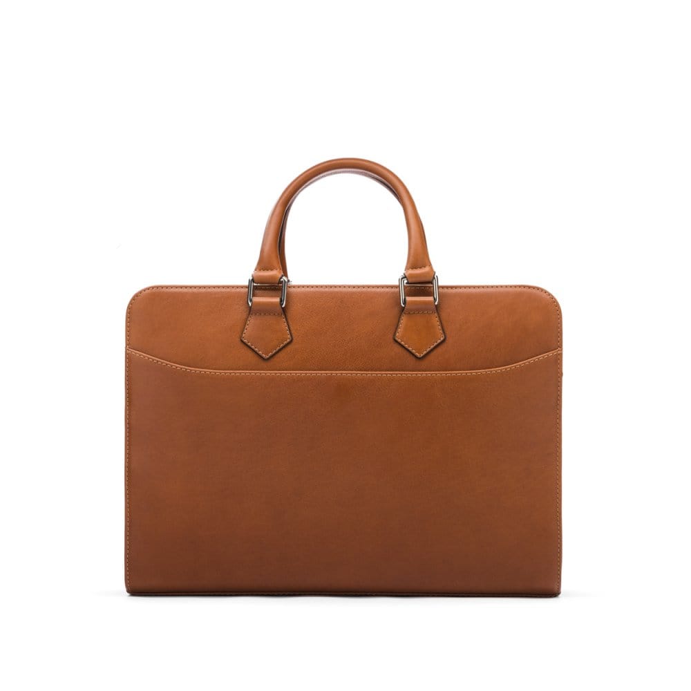 Leather 13" laptop bag, tan, front