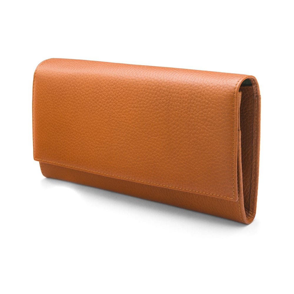 Luxury leather travel wallet, tan, side