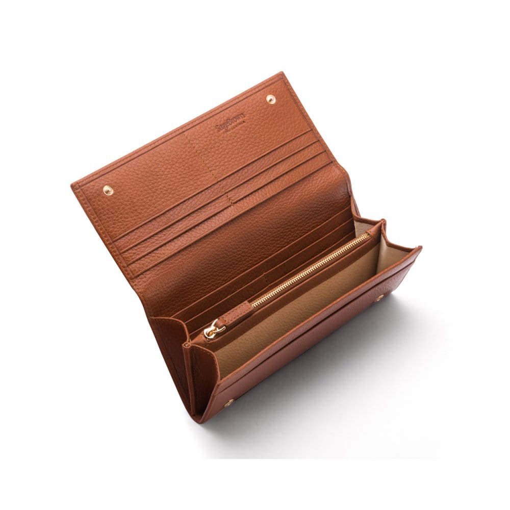 Leather Mayfair concertina purse, tan, inside