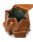 Leather backpack with pockets, tan, inside