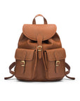 Leather backpack with pockets, tan, front