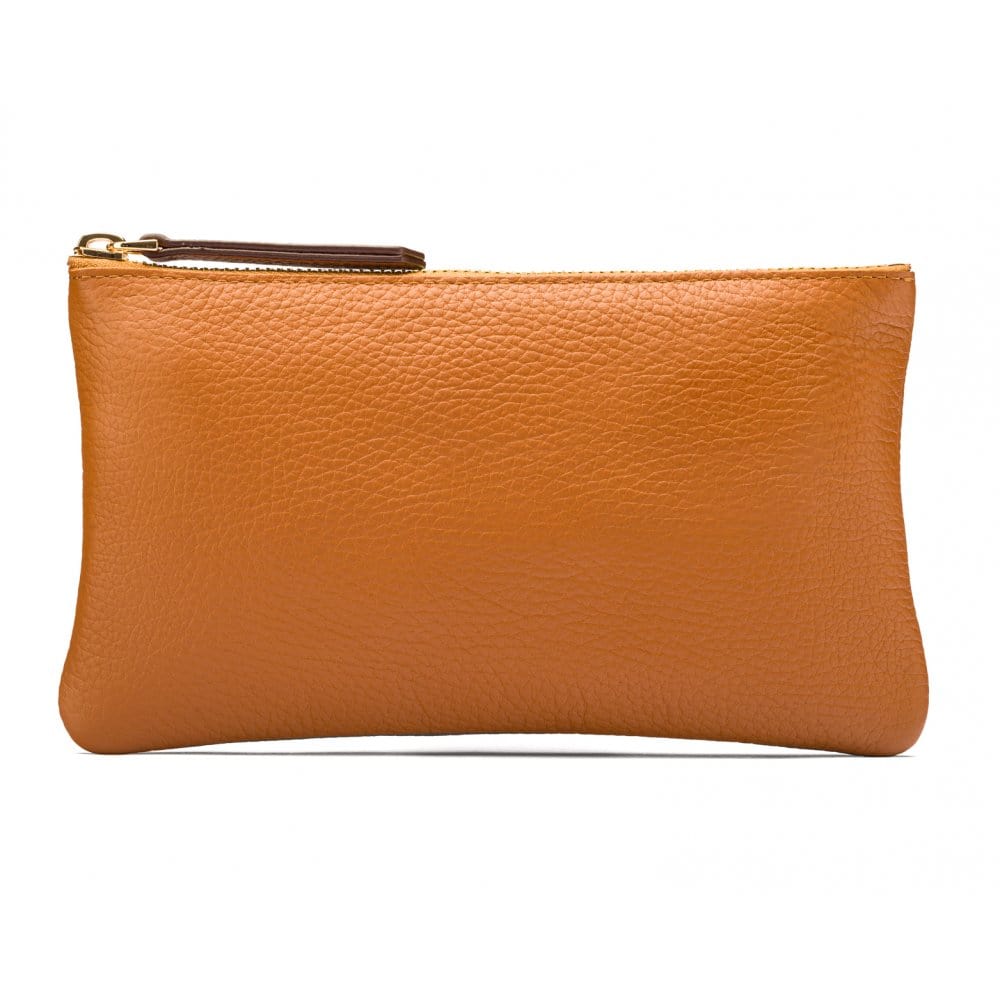 Medium leather makeup bag, tan, front