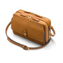 Compact crossbody bag, tan saffiano, side