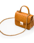 Ostrich leather Betty bag with top handle, tan ostrich, side