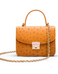 Ostrich leather Betty bag with top handle, tan ostrich, with chain strap