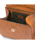 Real ostrich top handle bag, tan, inside view