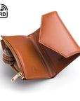 RFID blocking leather envelope purse, tan, open view