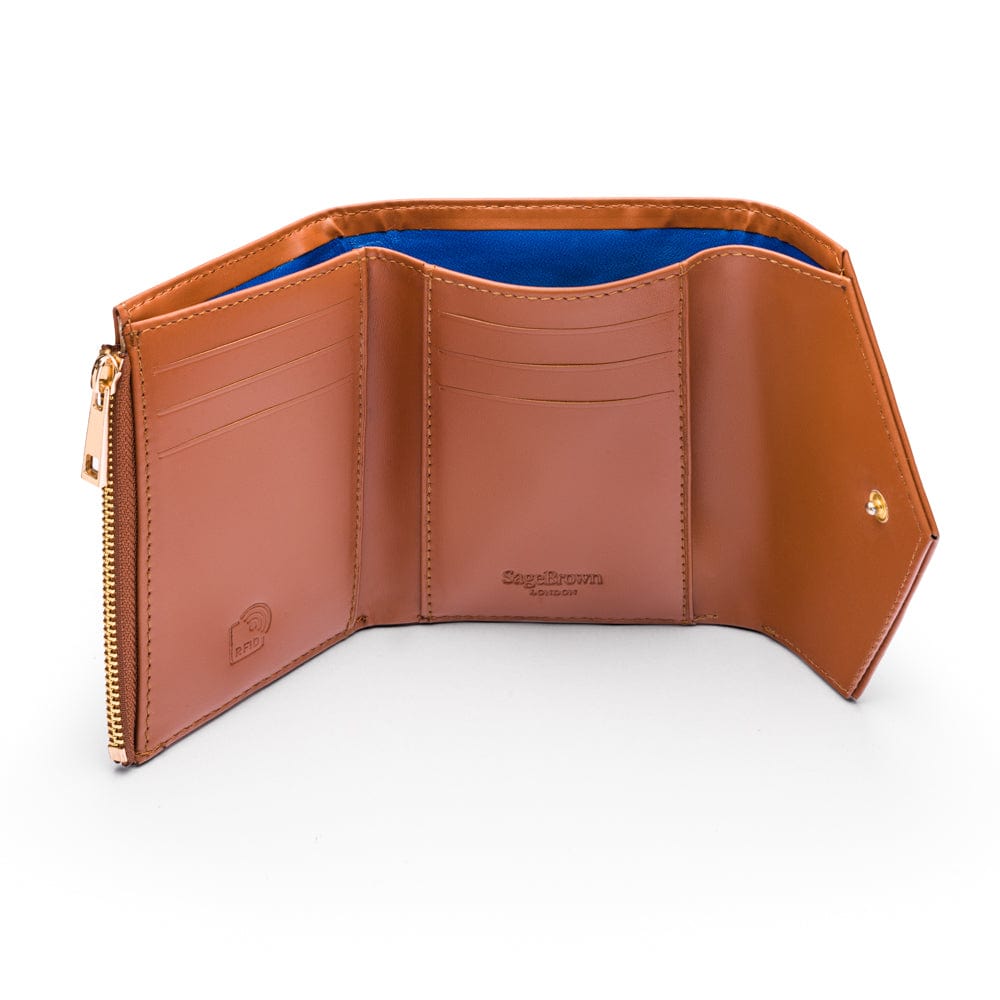 RFID blocking leather envelope purse, tan, inside