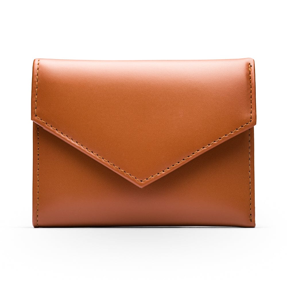 RFID blocking leather envelope purse, tan, front