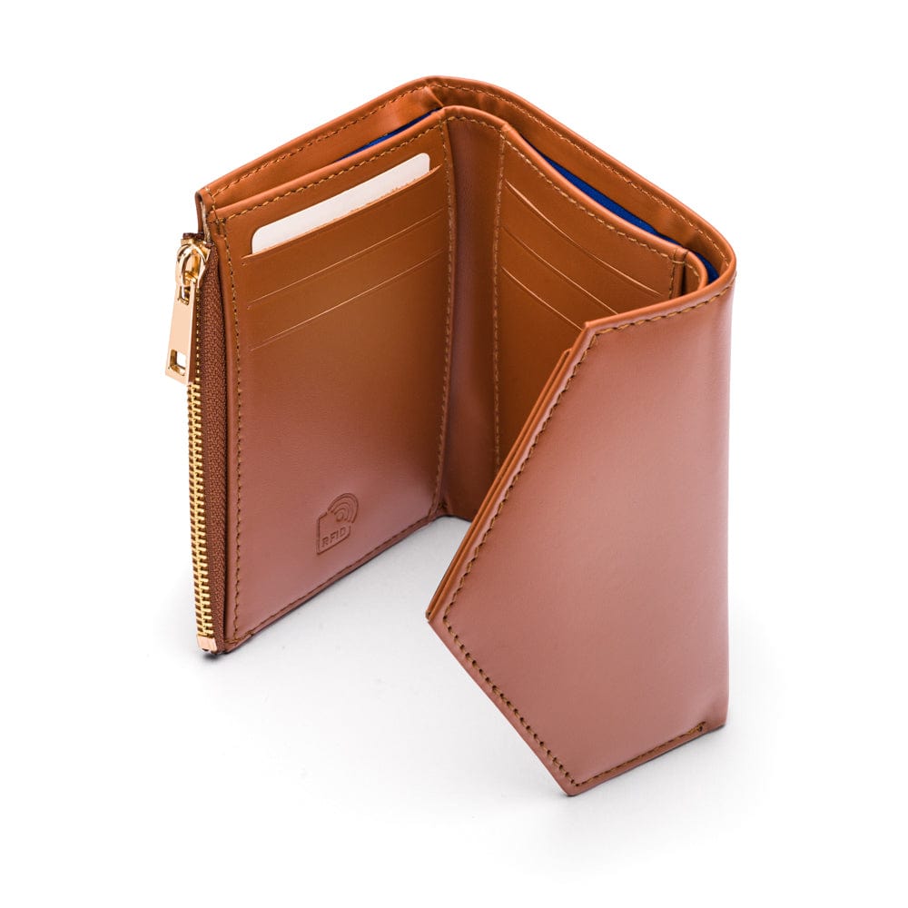 RFID blocking leather envelope purse, tan, interior