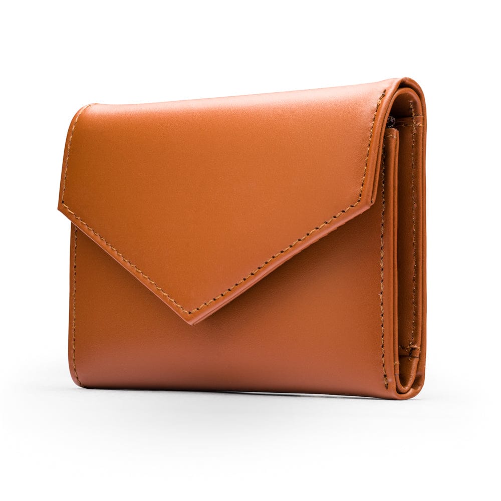 RFID blocking leather envelope purse, tan, side