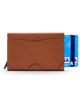 RFID pop-up credit card case, tan, front view