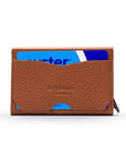 RFID pop-up credit card case, tan, reverse view