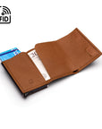 RFID wallet with pop-up credit card case, tan, inside view