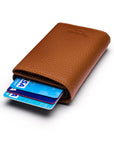 RFID wallet with pop-up credit card case, tan, back view