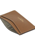 Tan Saffiano Flat Leather Credit Card Case With RFID Blocking Lining