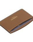 Tan Saffiano Flat Leather Credit Card Case With RFID Blocking Lining