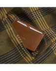 Tan Saffiano Flat Leather Credit Card Case With RFID Blocking Lining