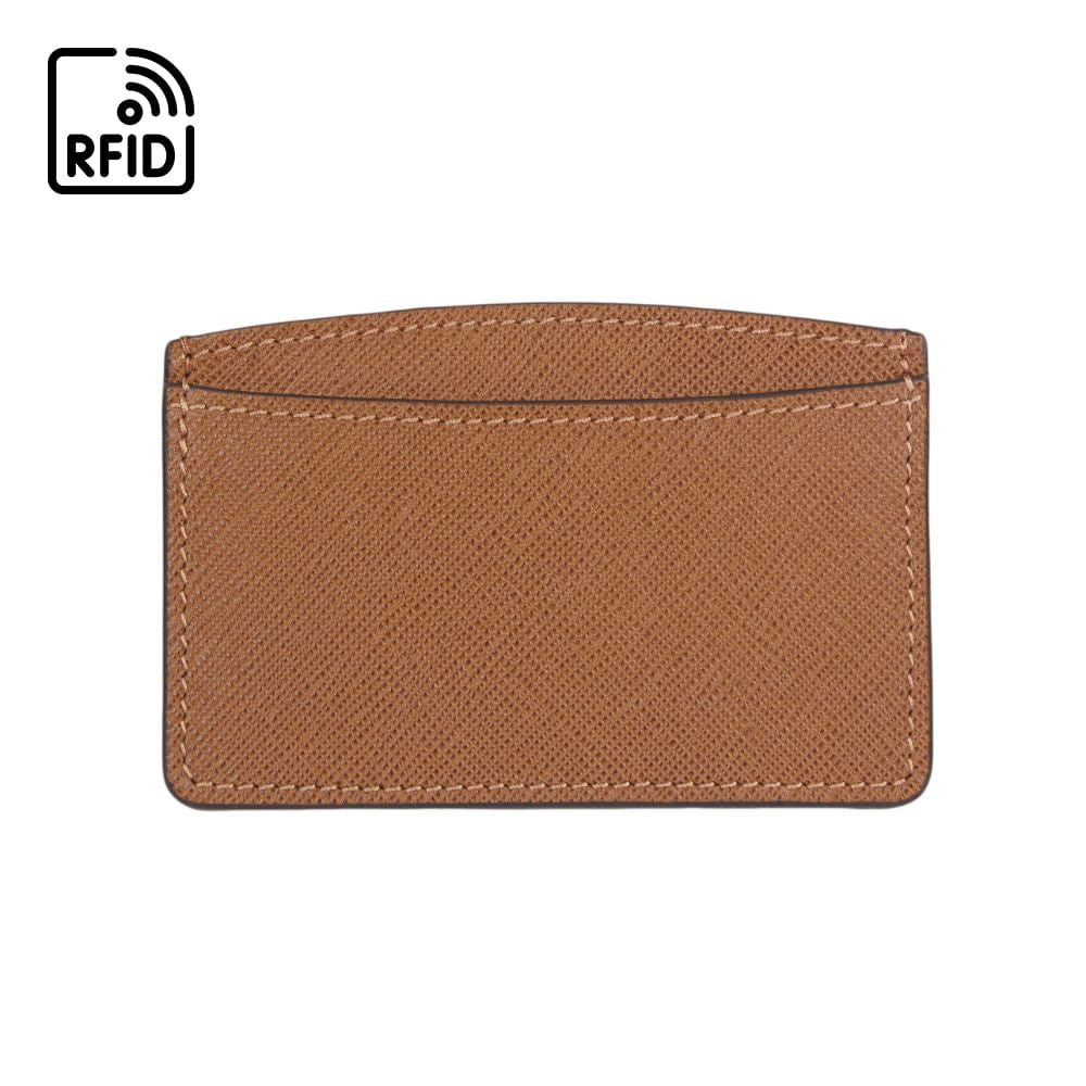 RFID Flat Leather Card Holder, tan saffiano, front view