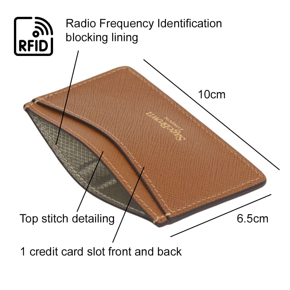 RFID Flat Leather Card Holder, tan saffiano, features