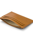 Flat leather credit card holder with middle pocket, 5 CC slots, tan saffiano, inside