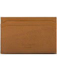 Flat leather credit card holder with middle pocket, 5 CC slots, tan saffiano, back