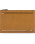 Leather travel document and currency case, tan, front