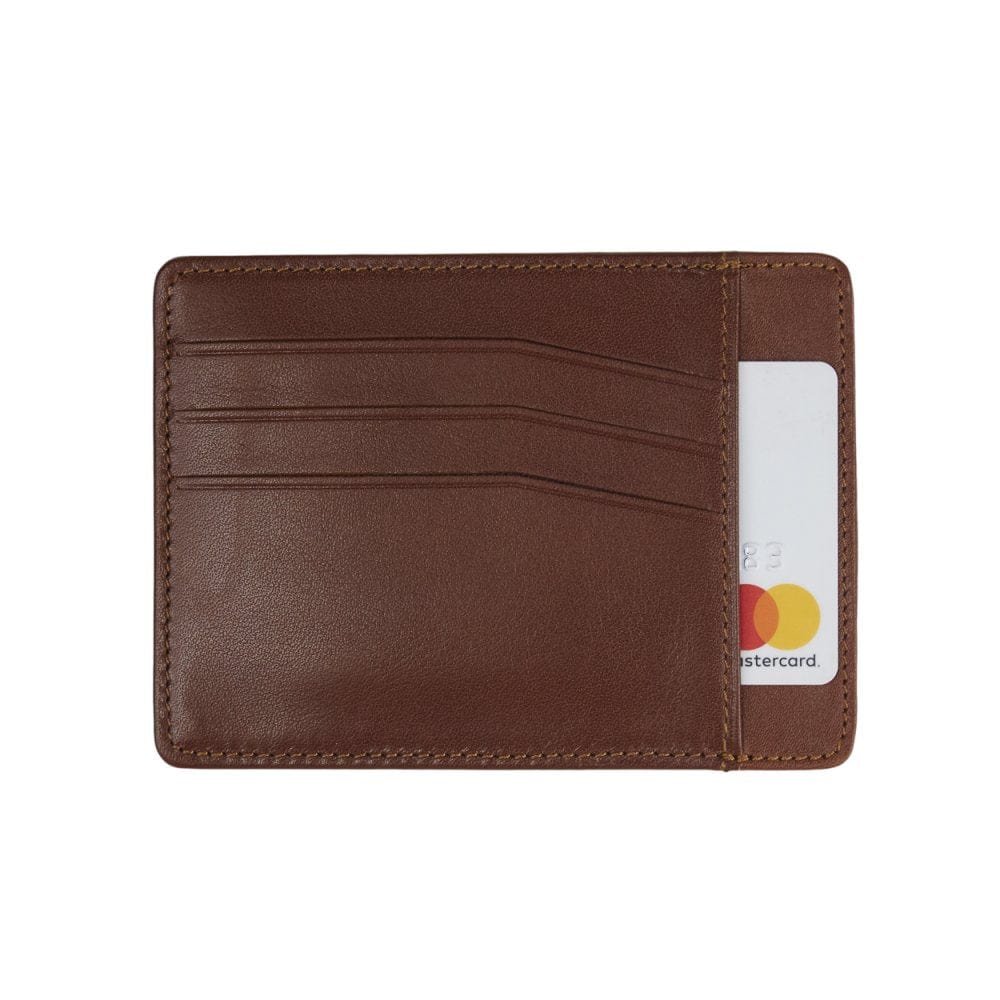 Flat leather credit card holder, tan, front