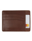 Flat leather credit card holder, tan, front