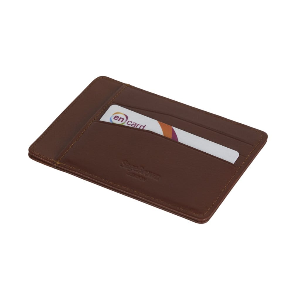 Flat leather credit card holder, tan, back
