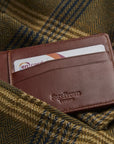 Flat leather credit card holder, tan, lifestyle