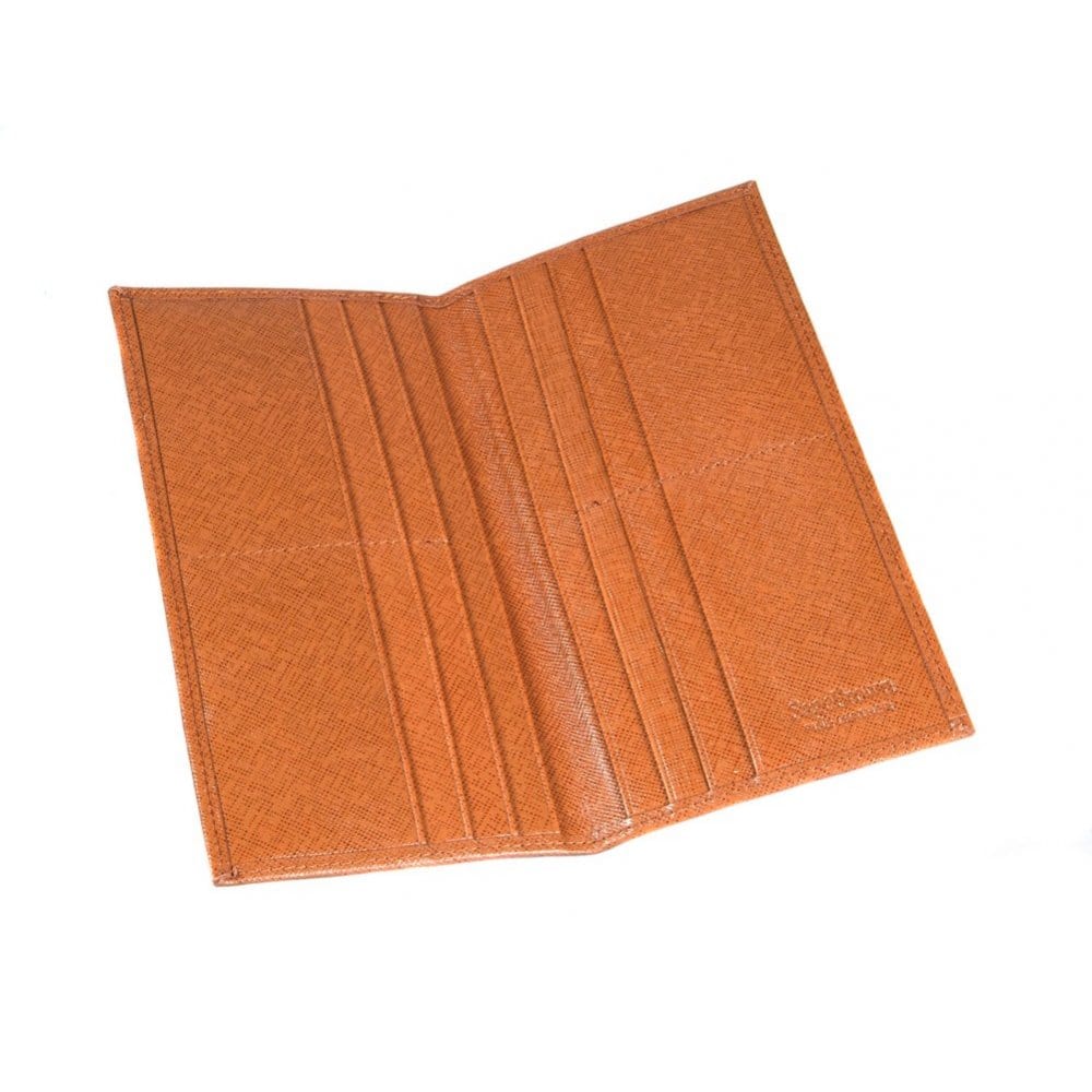 Tan Textured Slim Leather Tall Top Pocket Wallet With 12 CC