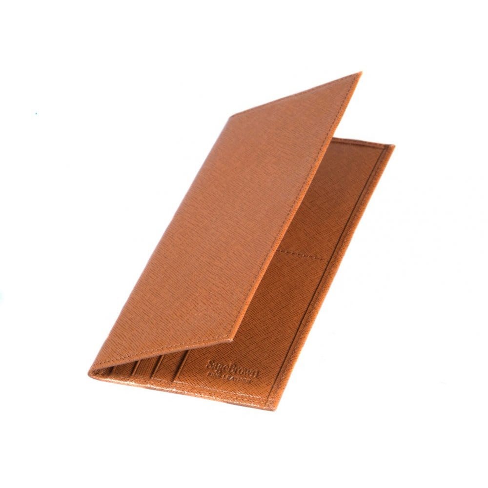 Tan Textured Slim Leather Tall Top Pocket Wallet With 12 CC