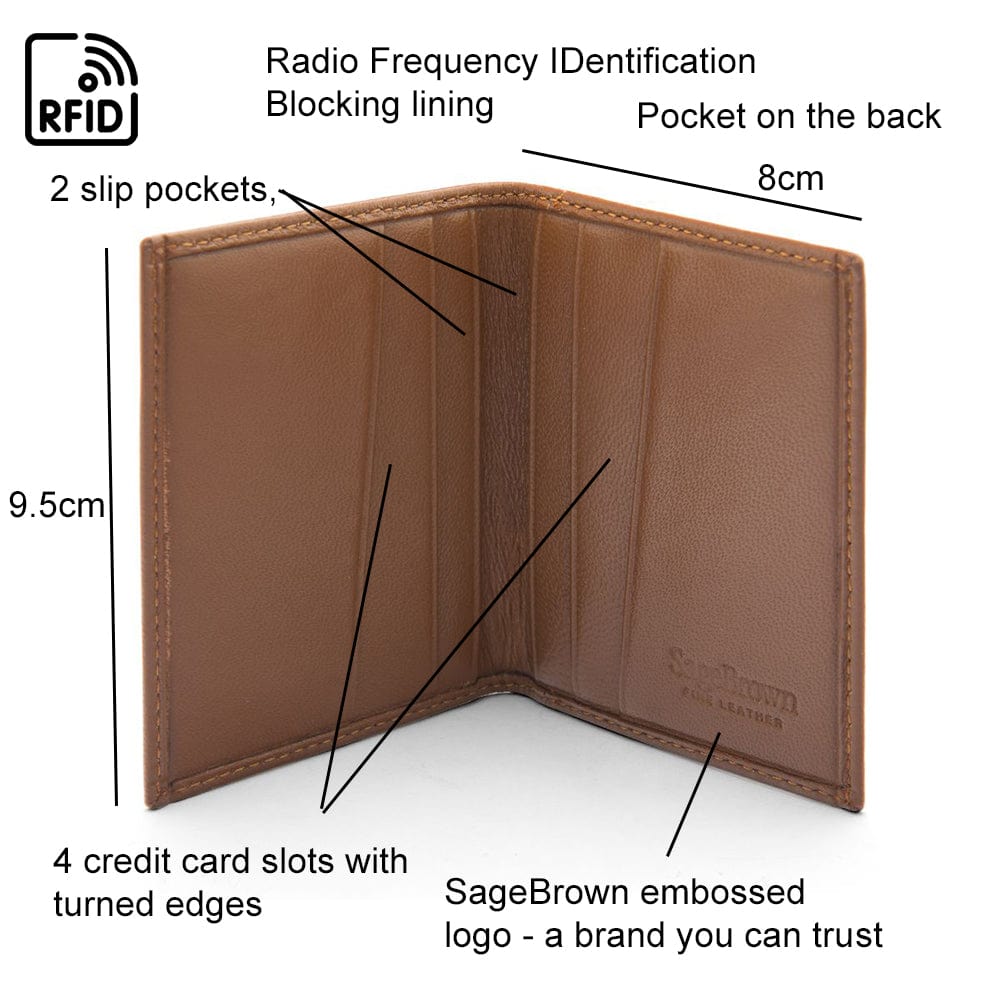 RFID leather credit card holder, soft tan, features