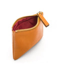 Small leather makeup bag, tan, open