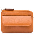 Small leather zip coin purse, tan, front