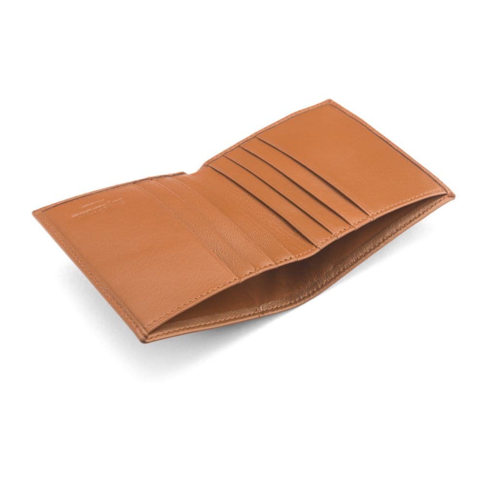Leather compact billfold wallet 6CC, tan, inside