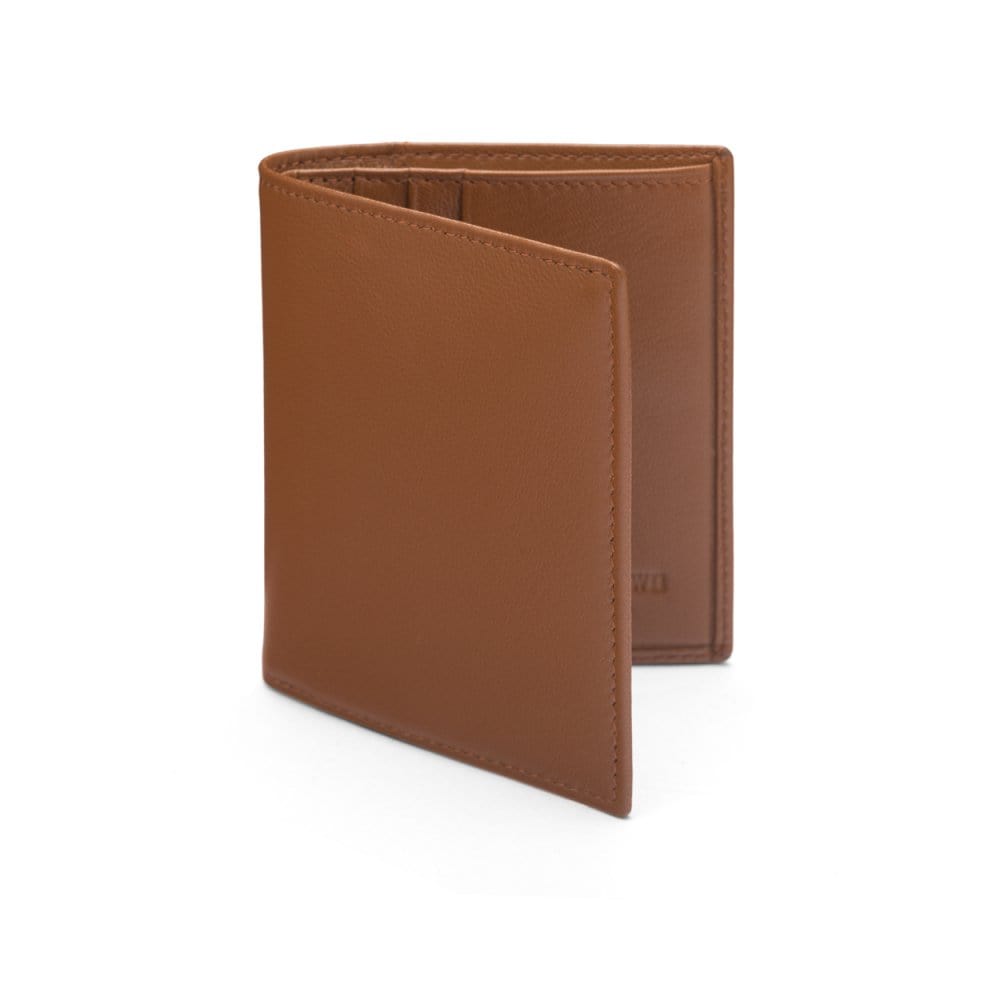 Leather compact billfold wallet 6CC, tan, front