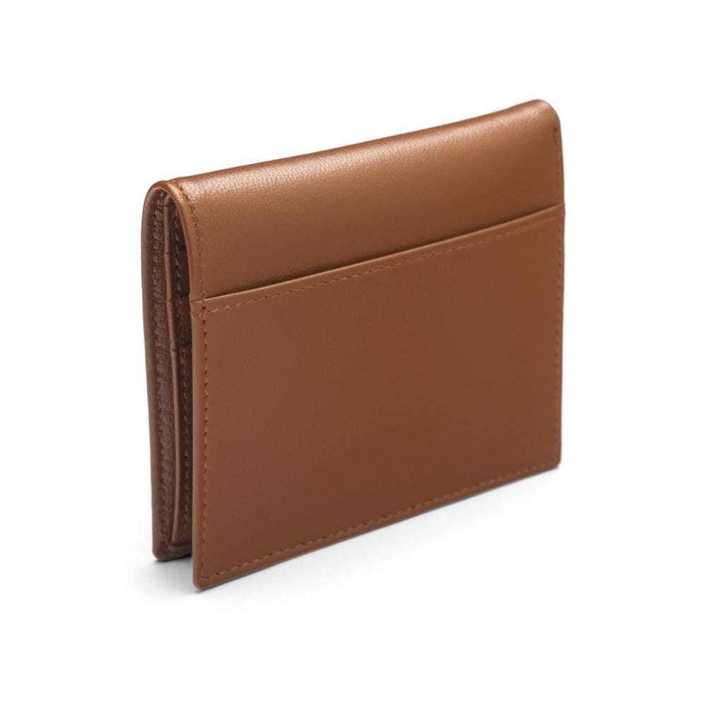 Leather compact billfold wallet 6CC, tan, back
