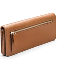 Tall leather Trinity purse, tan, back