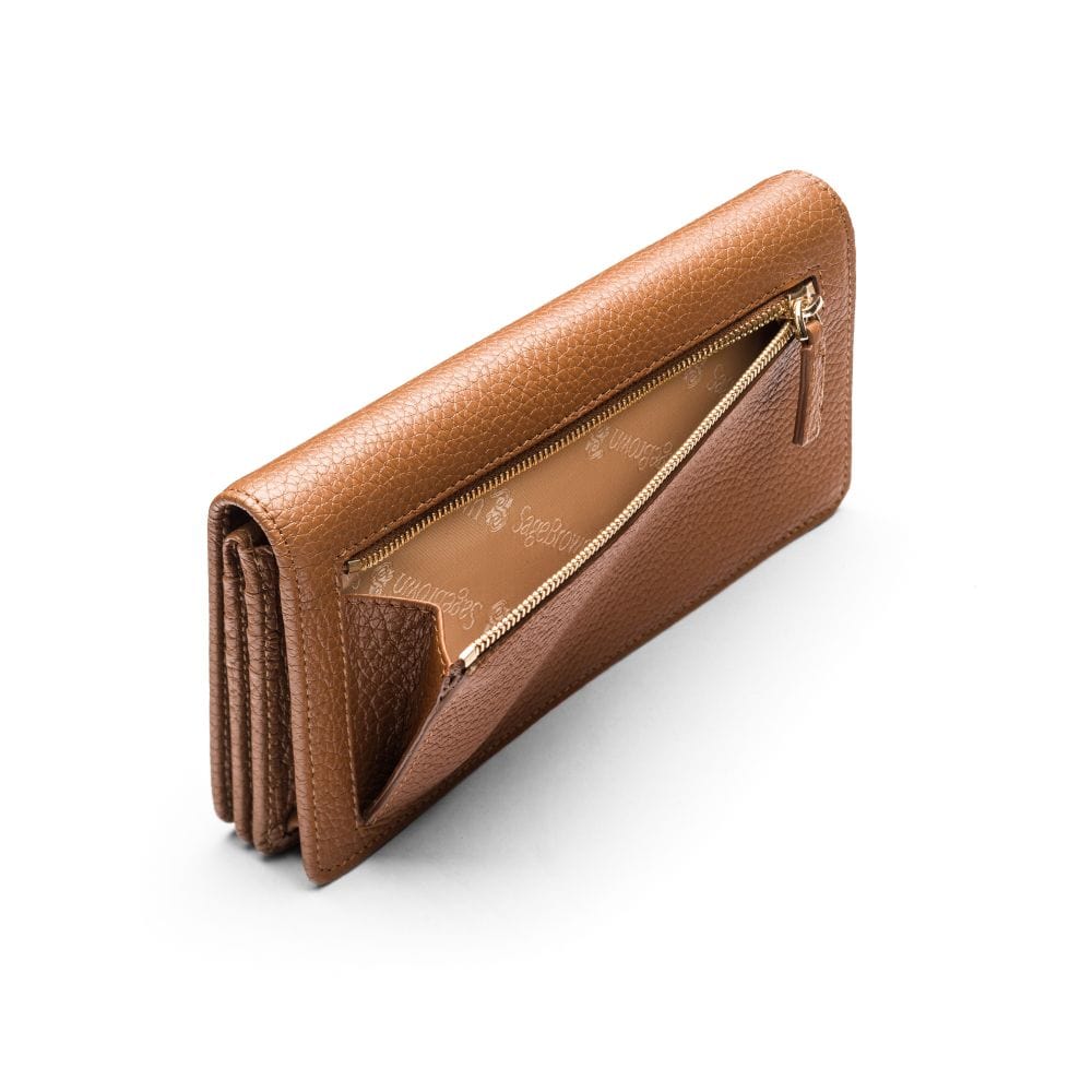 Tall leather Trinity purse, tan, coin purse