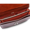 Leather briefcase with silver brass lock, Harvard vintage look, tan, inside