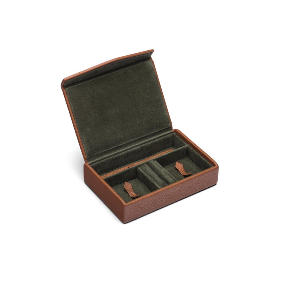 Luxury leather jewellery box, tan, inside