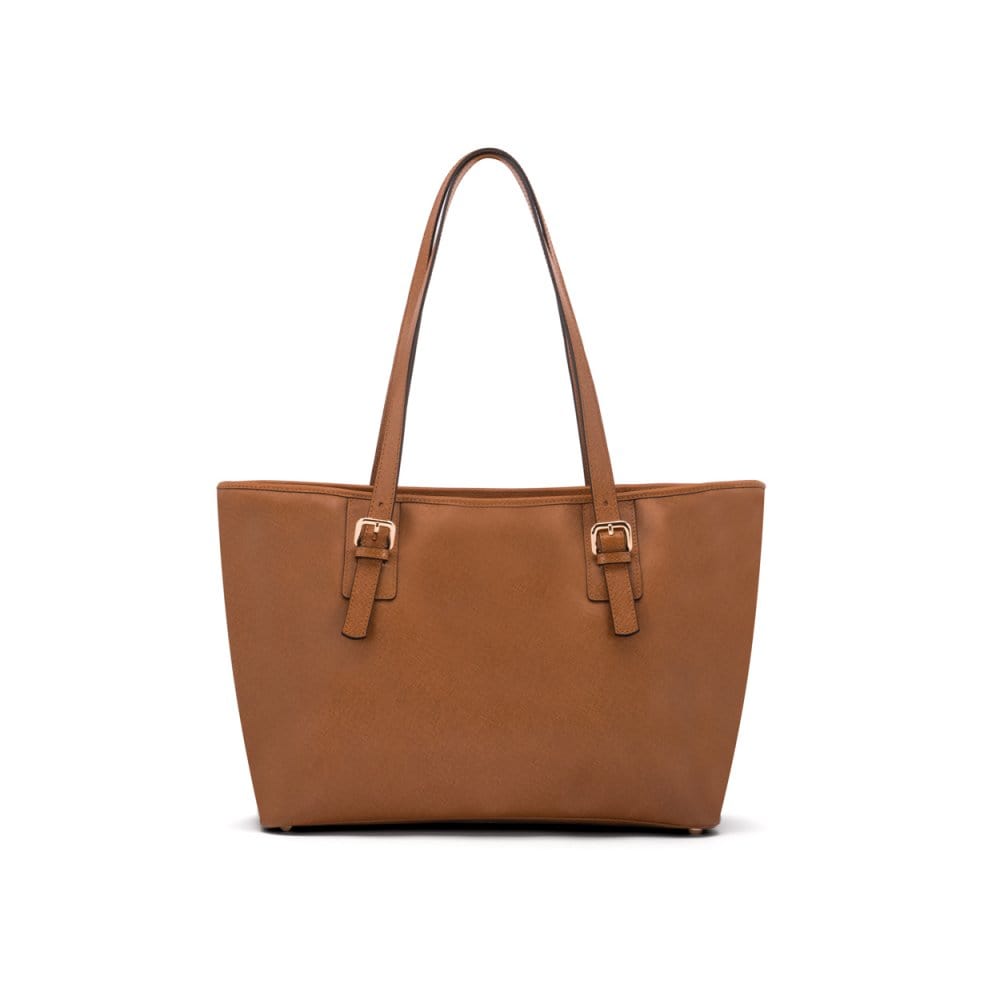 Women&#39;s leather 13&quot; laptop workbag, tan saffiano, front