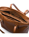 Women's leather 13" laptop workbag, tan saffiano, open