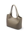 Woven leather shoulder bag, taupe, side